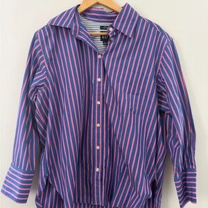 NWT GAP Women's Blue and Pink Striped Button Down Shirt